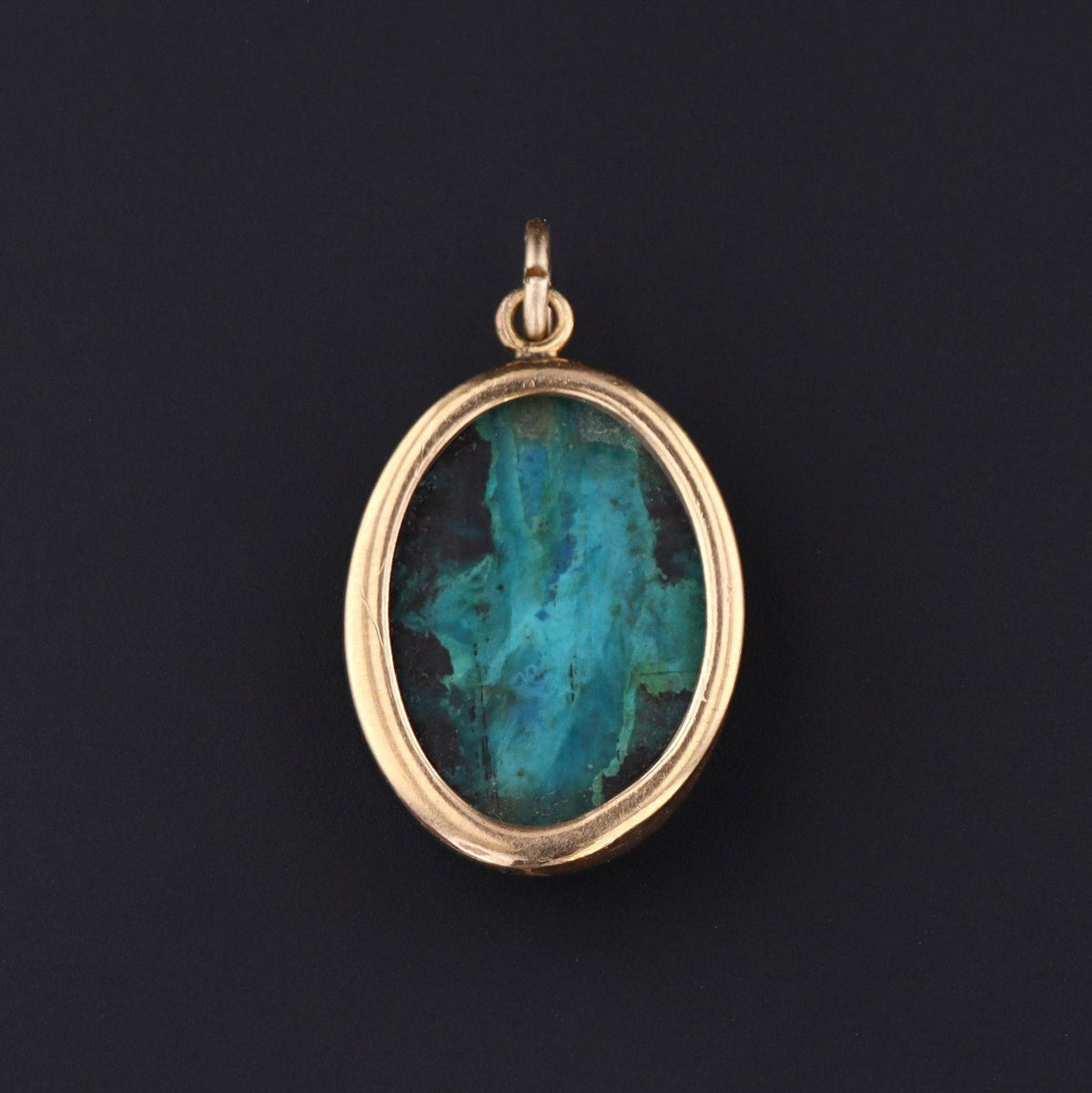 Azurite Malachite Charm or Pendant | 10k Gold Pendant - Trademark Antiques