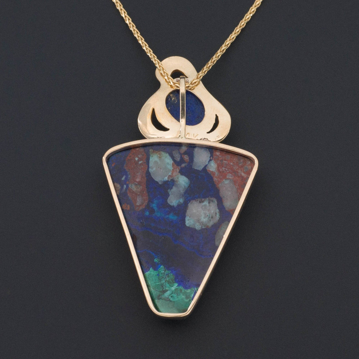 Azurite Malachite &amp; Lapis Pendant | 14k Gold Pendant on Optional 14k Chain - Trademark Antiques