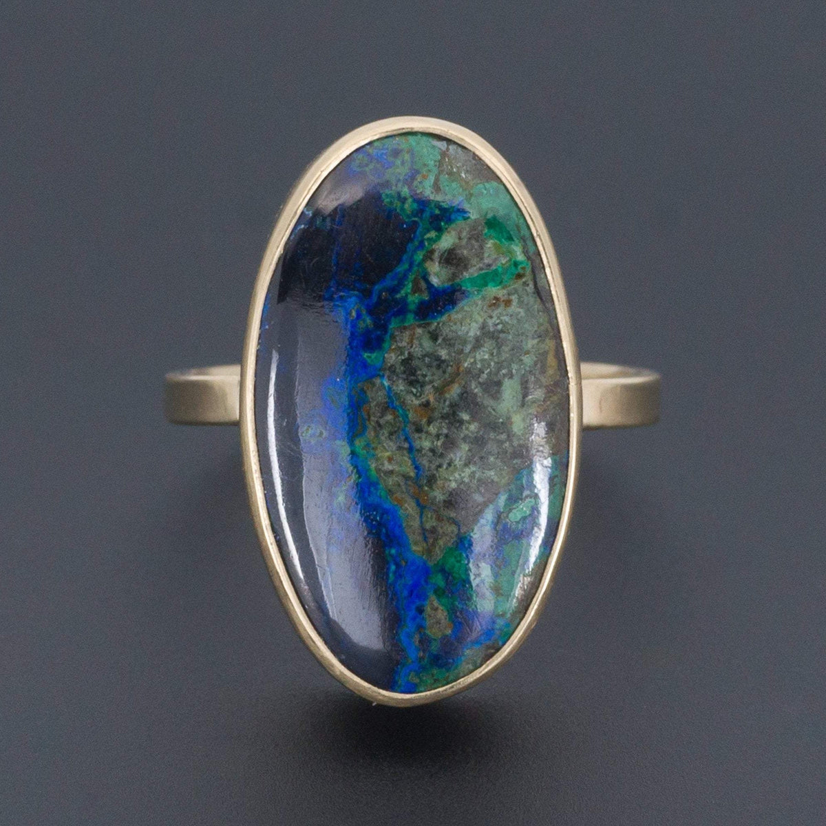 Azurite Malachite Statement Ring | 14k Gold Ring - Trademark Antiques