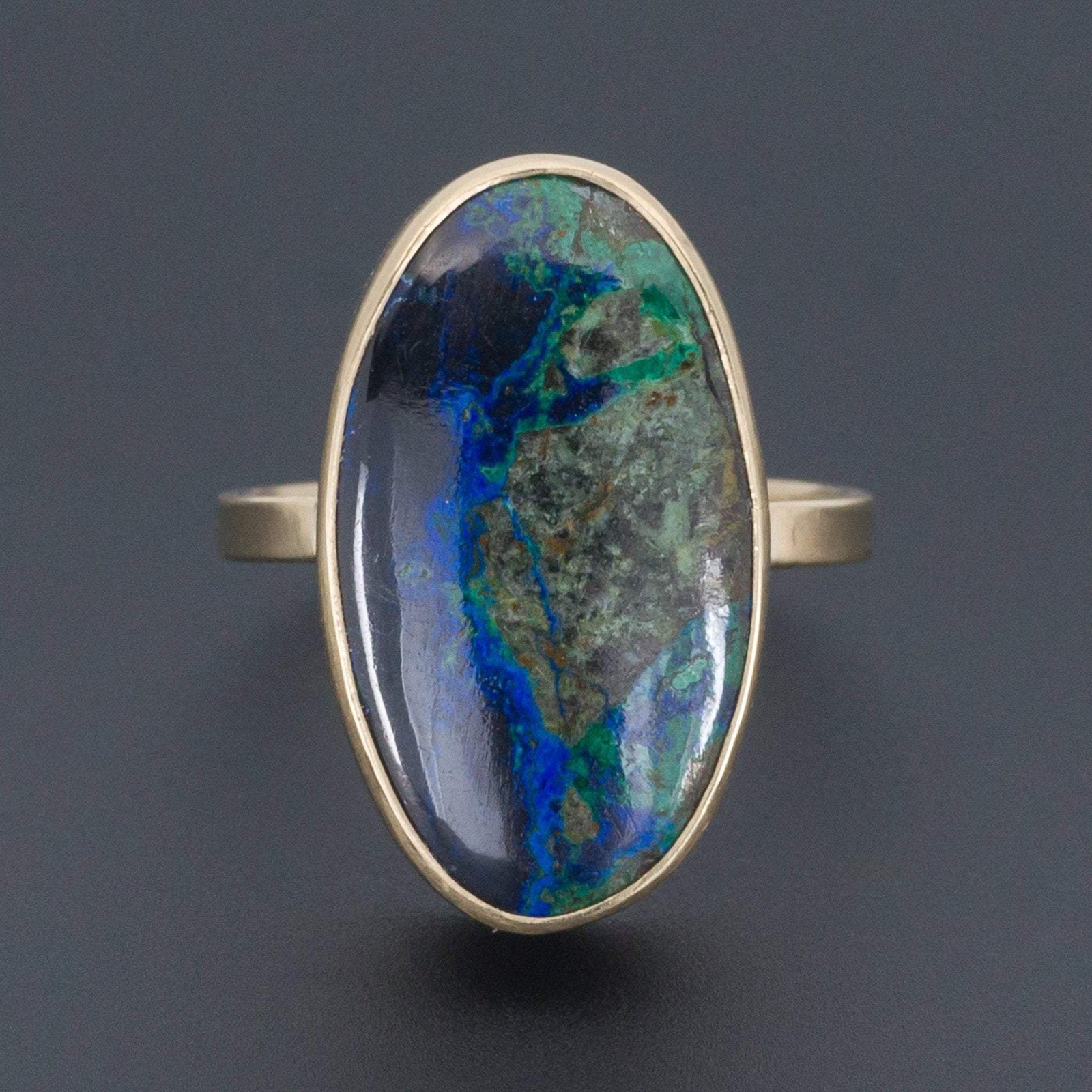 Azurite Malachite Statement Ring | 14k Gold Ring - Trademark Antiques
