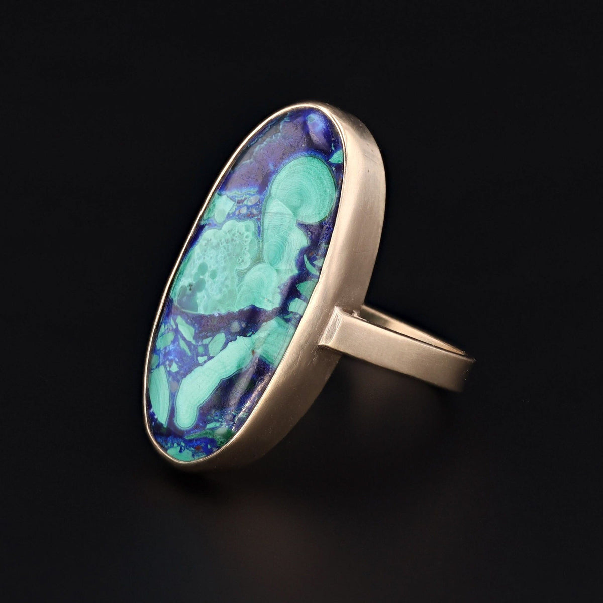 Azurite Malachite Statement Ring | 14k Gold Ring - Trademark Antiques