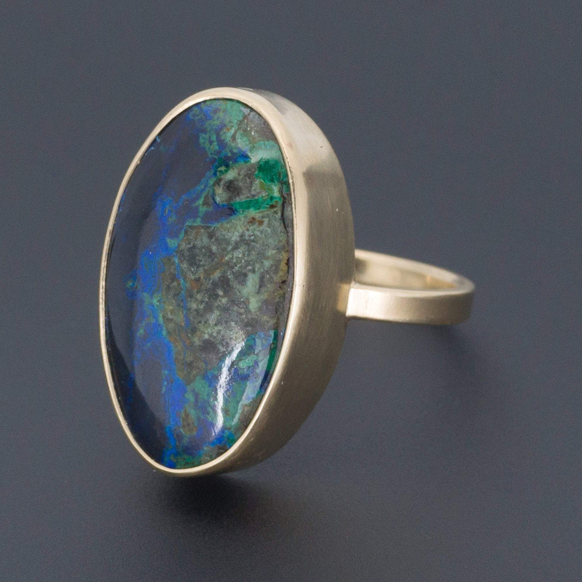 Azurite Malachite Statement Ring | 14k Gold Ring - Trademark Antiques