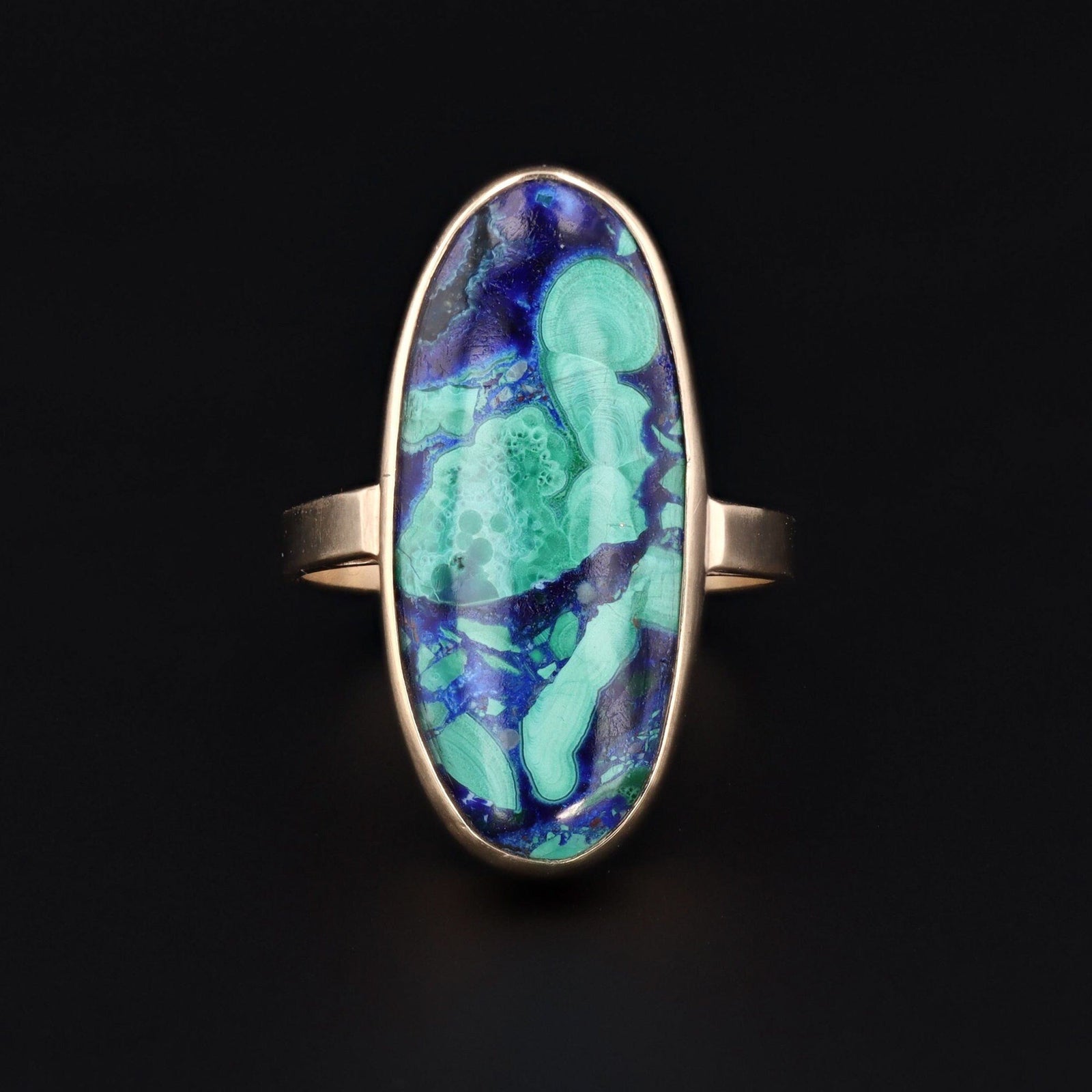 Azurite Malachite Statement Ring | 14k Gold Ring - Trademark Antiques