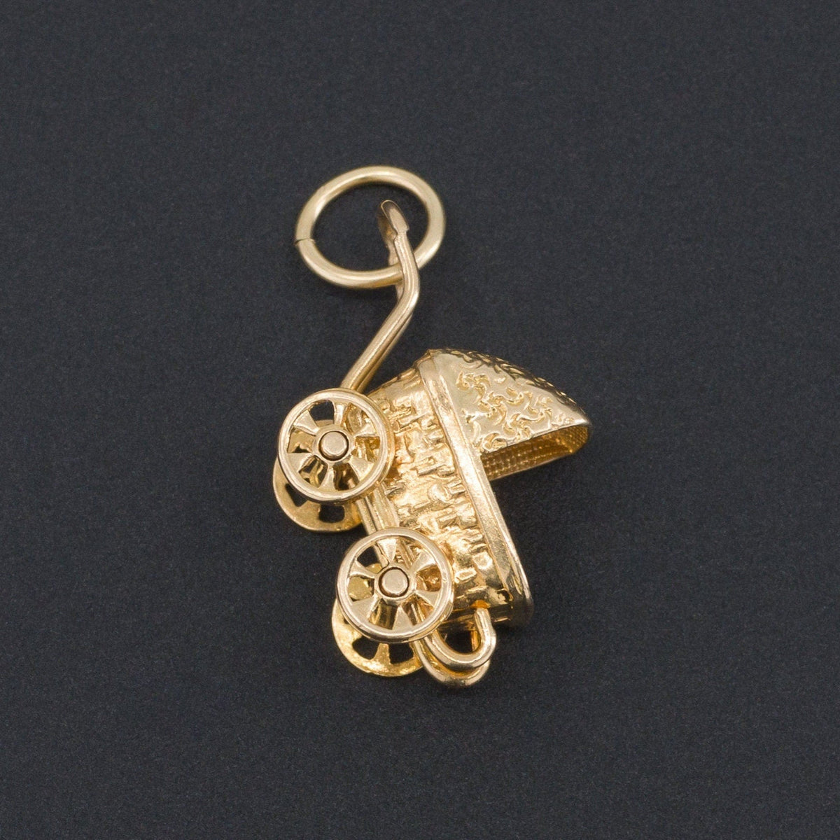Baby Carriage Charm | 14k Gold Baby Stroller Charm - Trademark Antiques