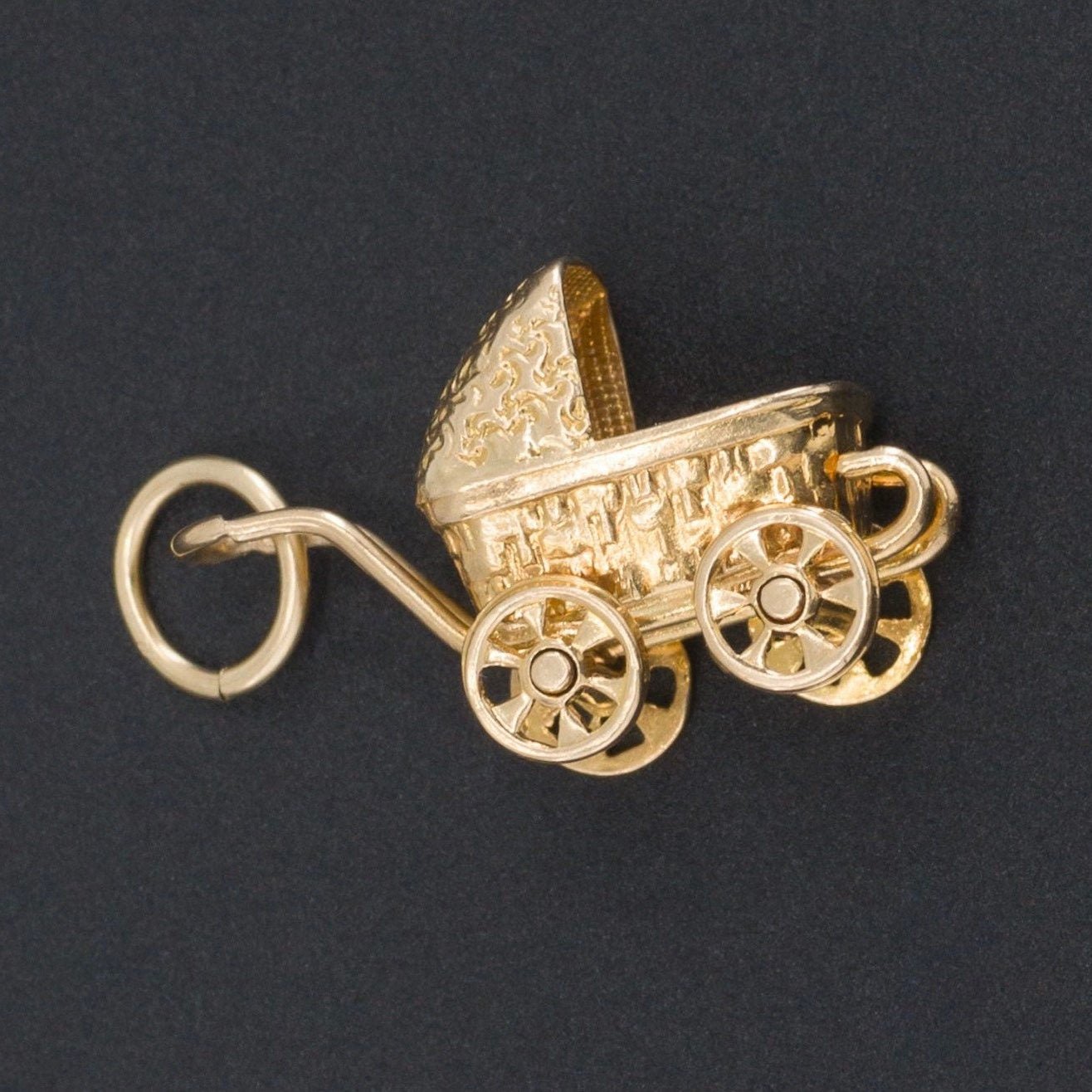 Baby Carriage Charm | 14k Gold Baby Stroller Charm - Trademark Antiques