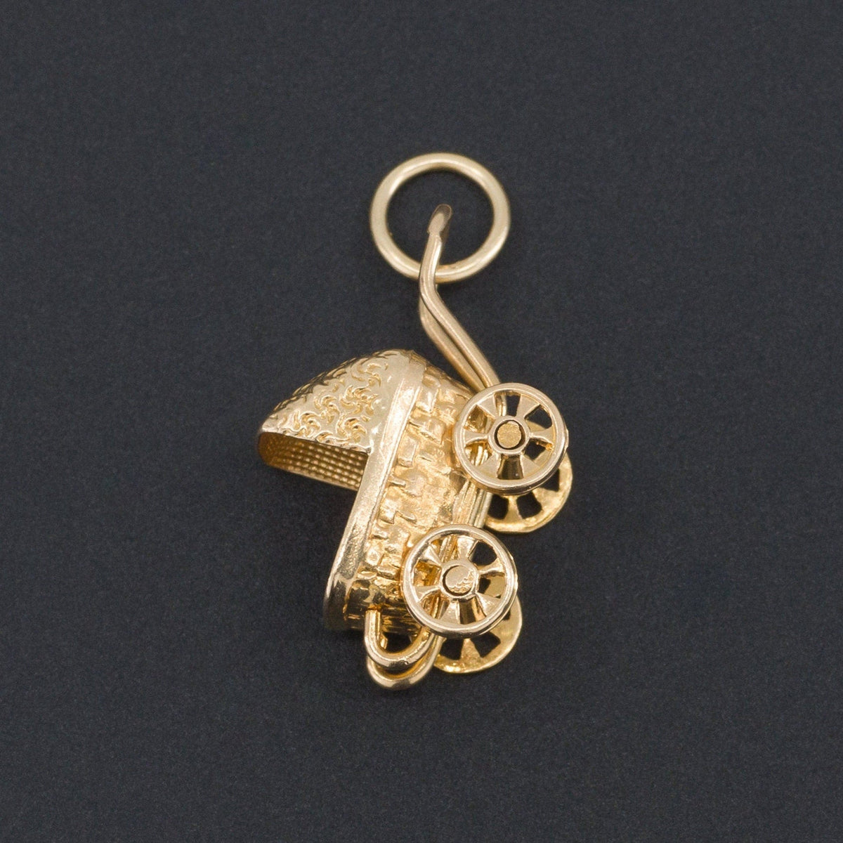Baby Carriage Charm | 14k Gold Baby Stroller Charm - Trademark Antiques