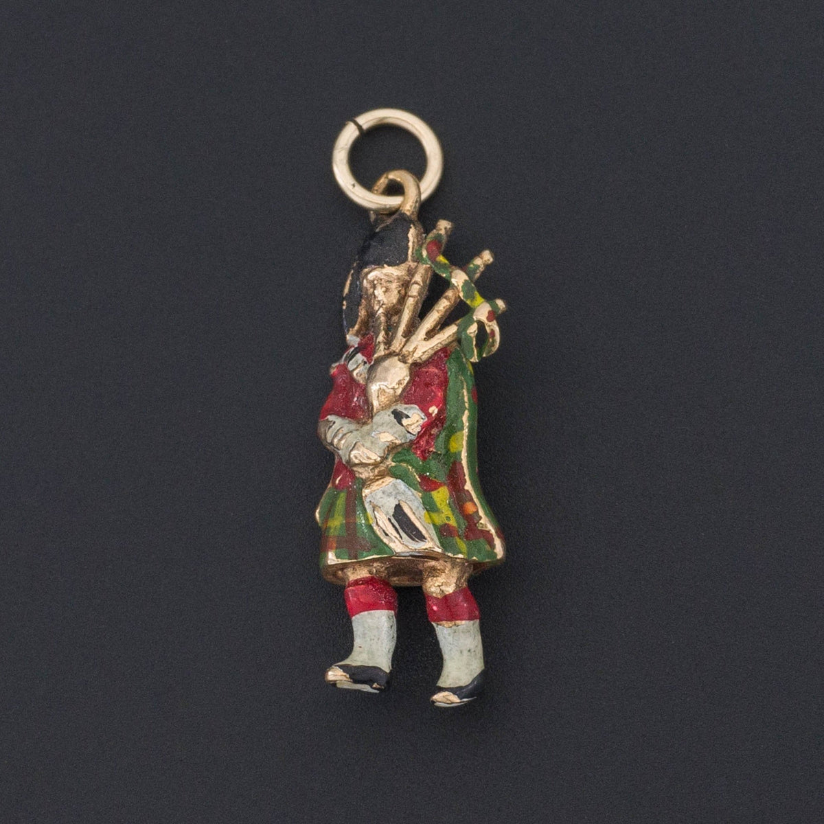 Bagpiper Charm | 9ct Gold &amp; Enamel Charm - Trademark Antiques