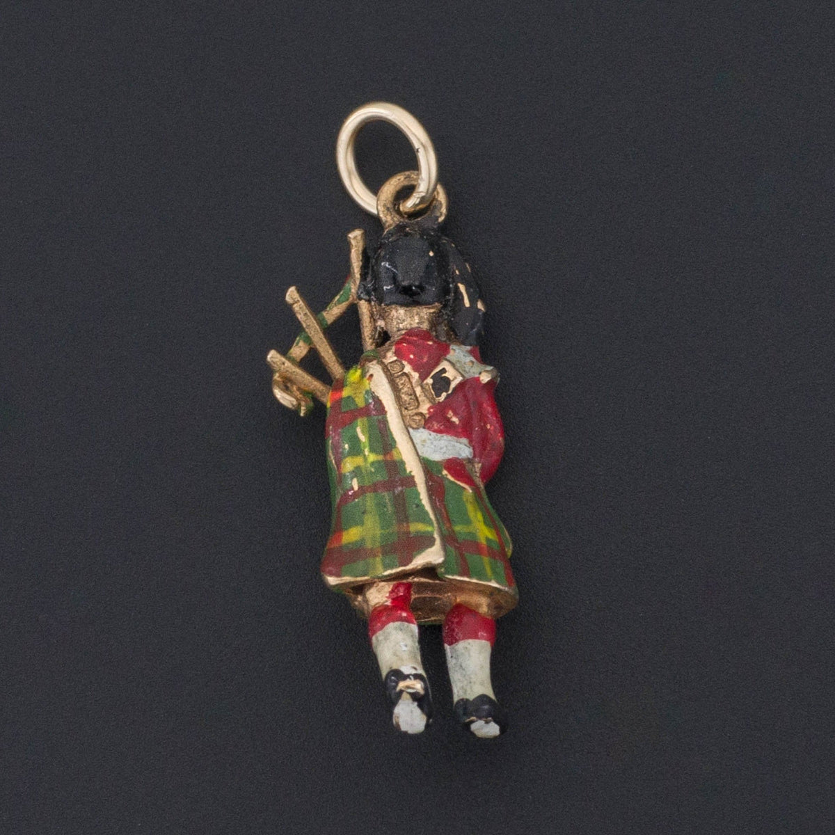 Bagpiper Charm | 9ct Gold &amp; Enamel Charm - Trademark Antiques