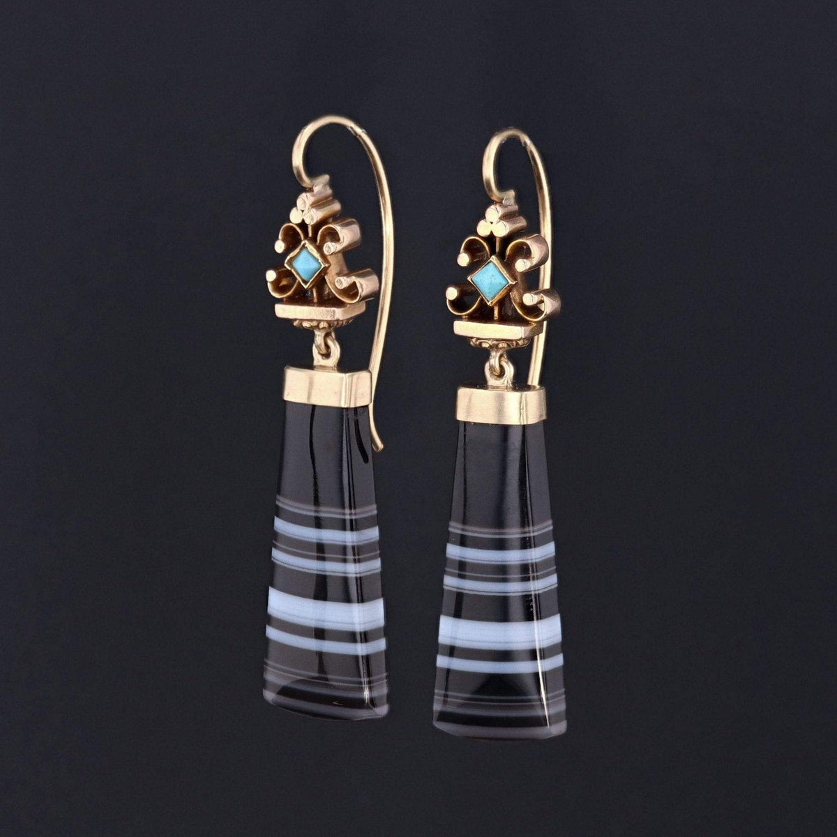 Banded Agate Earrings | Banded Agate &amp; Turquoise Earrings - Trademark Antiques