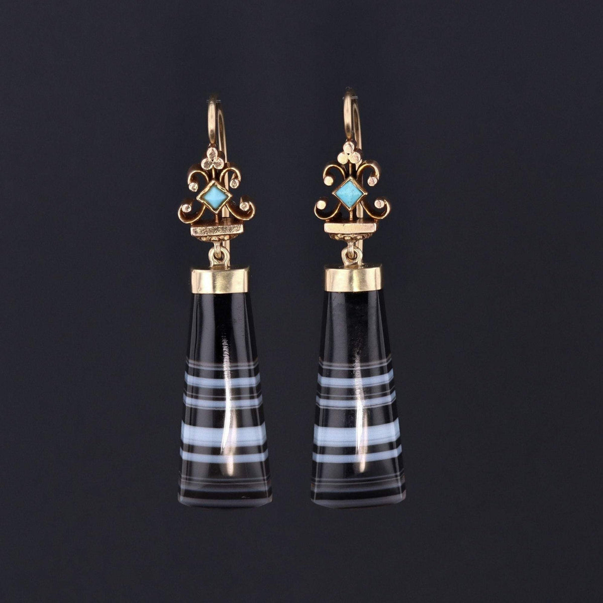 Banded Agate Earrings | Banded Agate &amp; Turquoise Earrings - Trademark Antiques