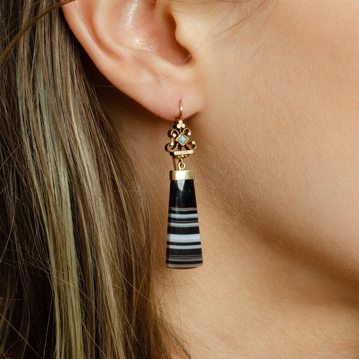 Banded Agate Earrings | Banded Agate &amp; Turquoise Earrings - Trademark Antiques