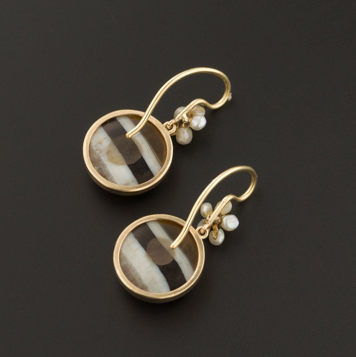Banded Agate Earrings | Pearl Flower Earrings - Trademark Antiques