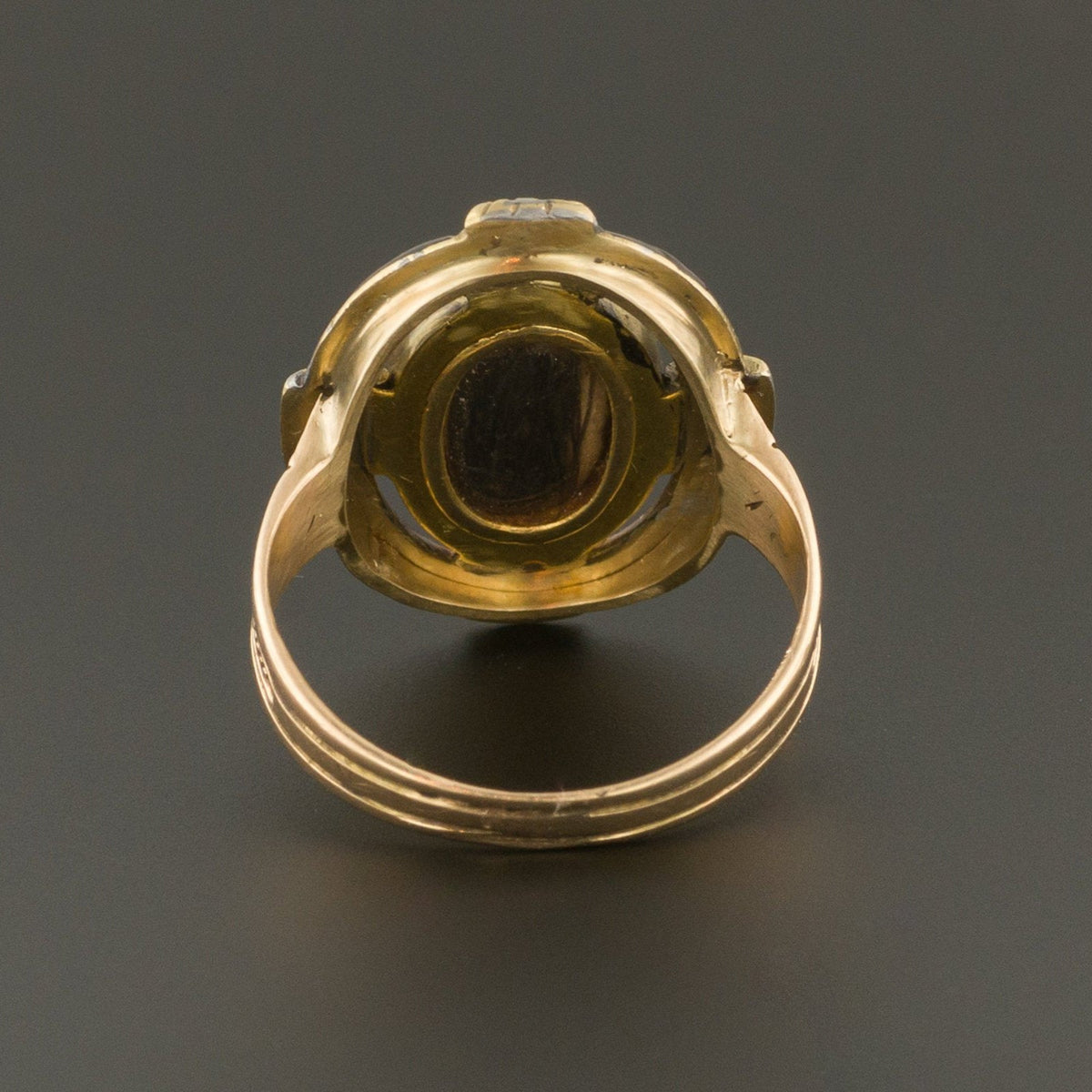 Banded Agate Ring | 14k Gold Agate Diamond &amp; Enamel Ring - Trademark Antiques