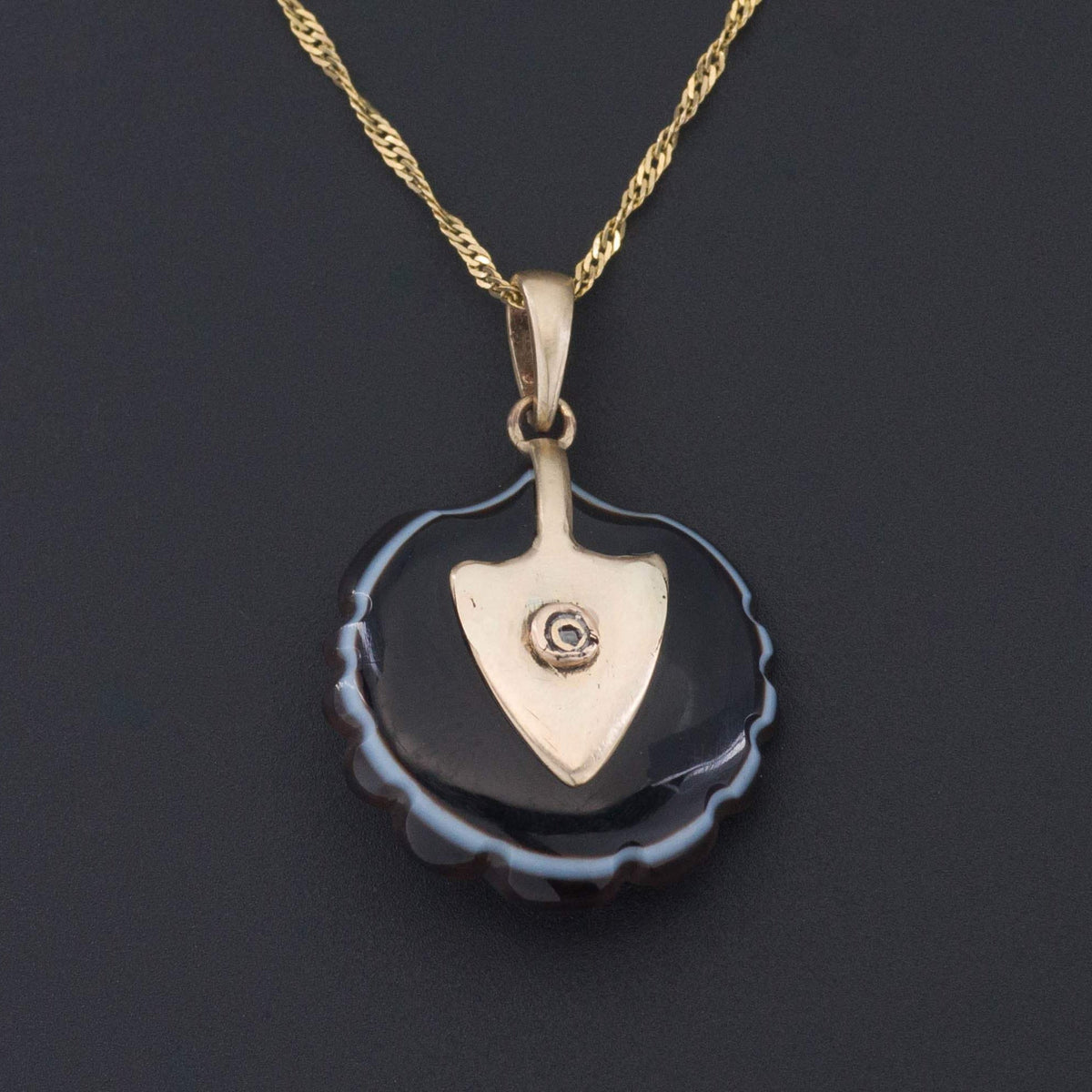 Banded Agate Shell Pendant | Antique Banded Agate Shell Pendant - Trademark Antiques