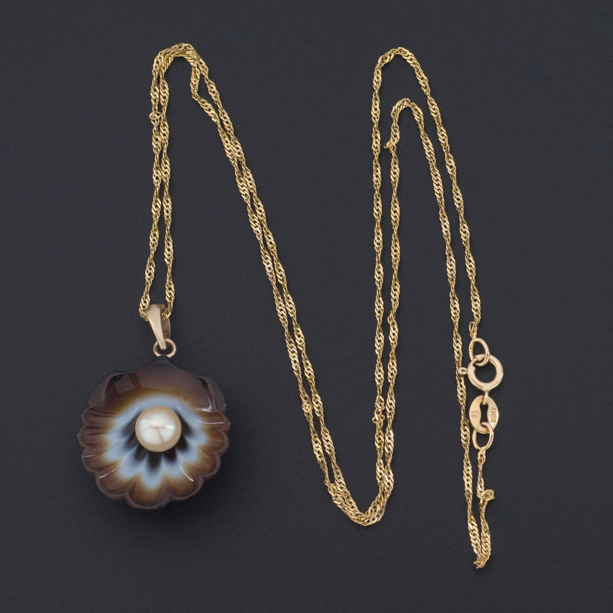 Banded Agate Shell Pendant | Antique Banded Agate Shell Pendant - Trademark Antiques