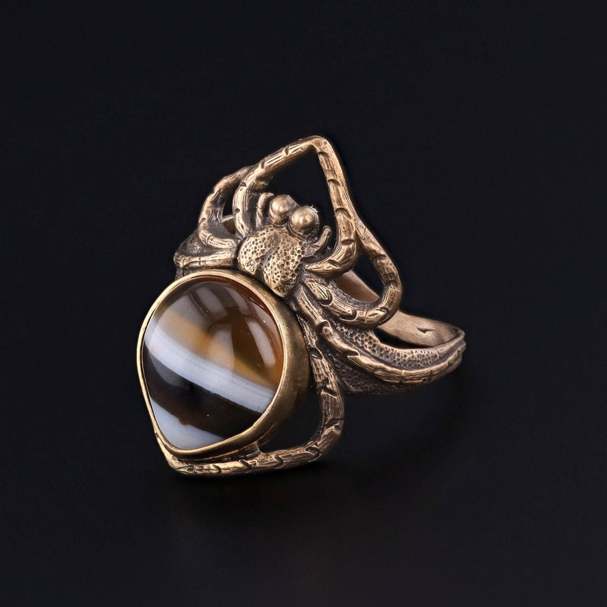 Banded Agate Spider Ring of 14k Gold - Trademark Antiques