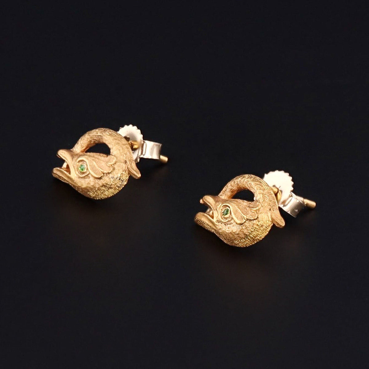 Basilisk Earrings | 14k Gold &amp; Demantoid Garnet Earrings - Trademark Antiques