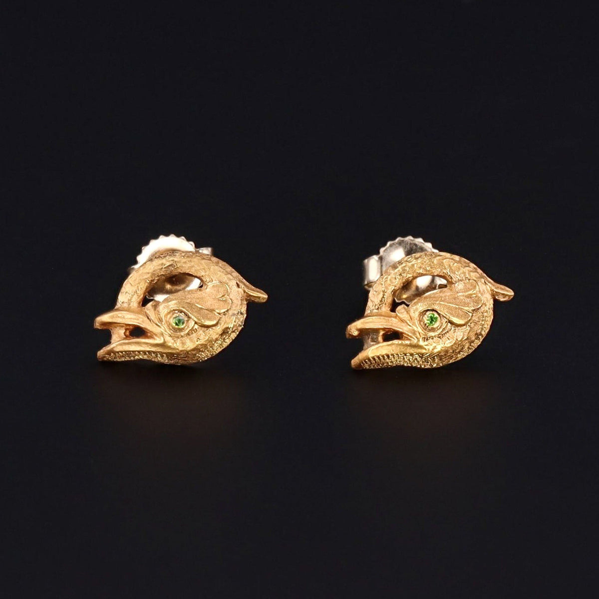 Basilisk Earrings | 14k Gold &amp; Demantoid Garnet Earrings - Trademark Antiques