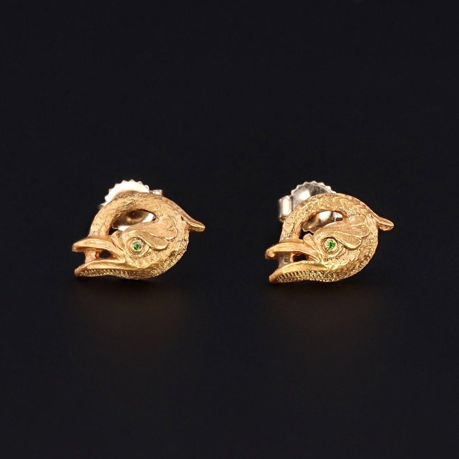 Basilisk Earrings | 14k Gold & Demantoid Garnet Earrings - Trademark Antiques