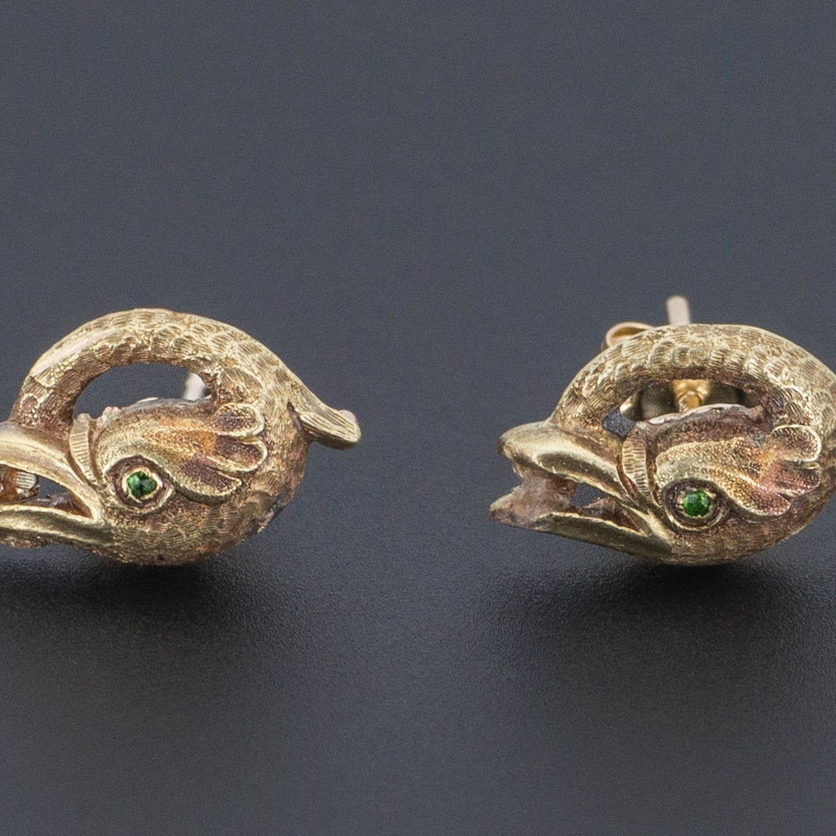 Basilisk Earrings | 14k Gold &amp; Demantoid Garnet Earrings - Trademark Antiques