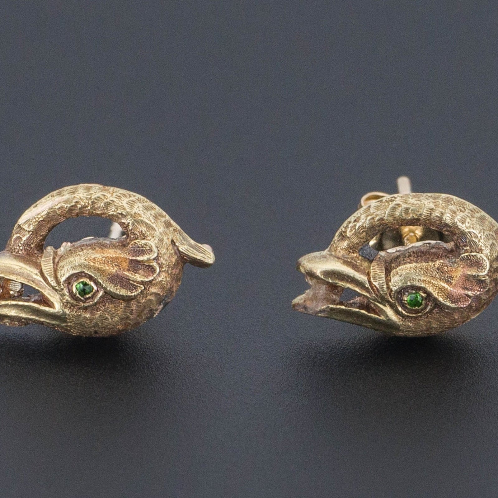 Basilisk Earrings | 14k Gold & Demantoid Garnet Earrings - Trademark Antiques