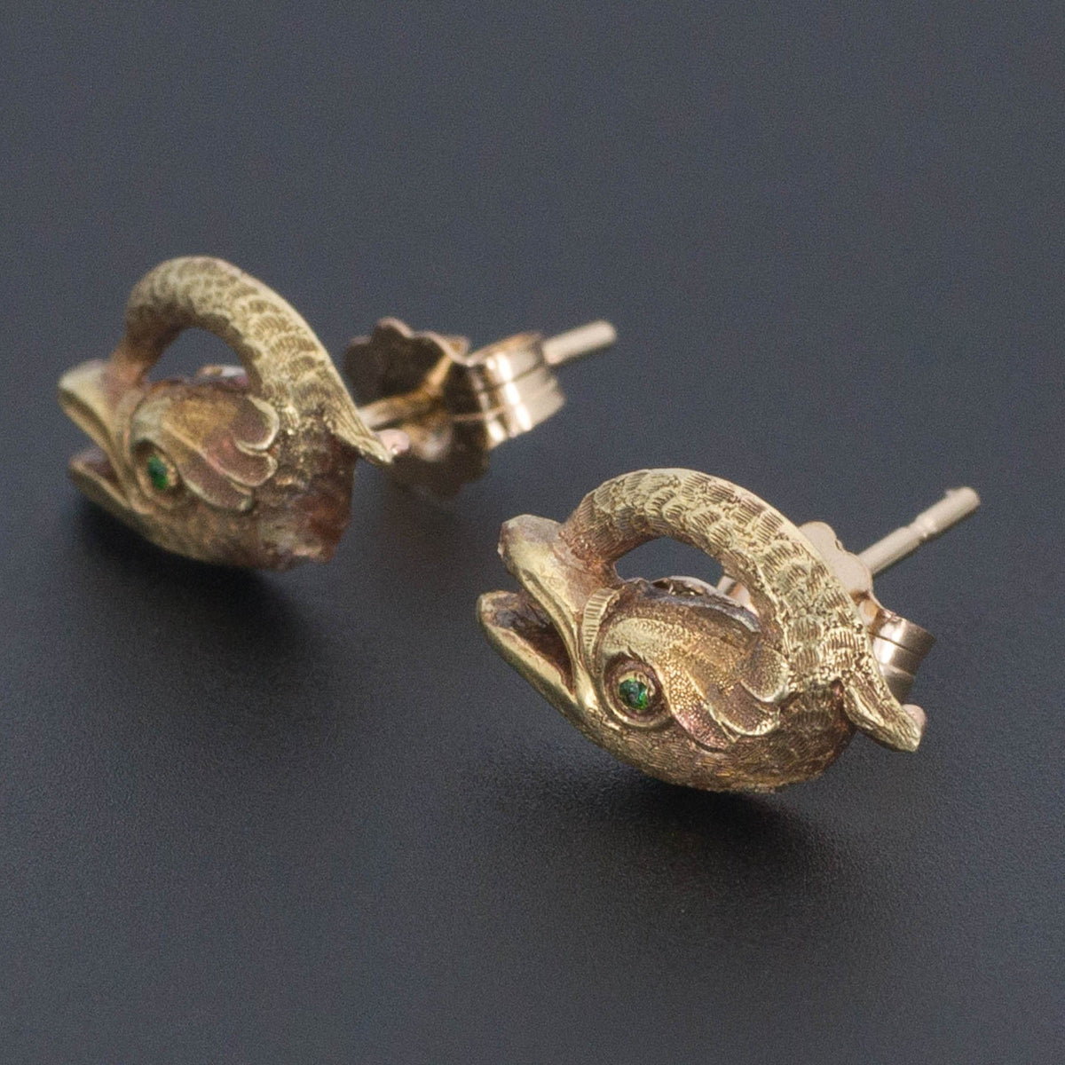Basilisk Earrings | 14k Gold &amp; Demantoid Garnet Earrings - Trademark Antiques