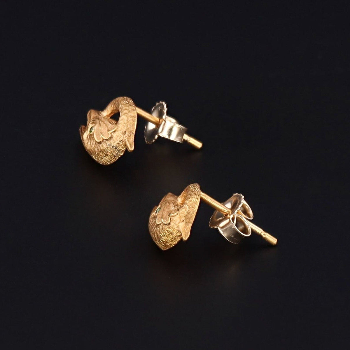 Basilisk Earrings | 14k Gold &amp; Demantoid Garnet Earrings - Trademark Antiques