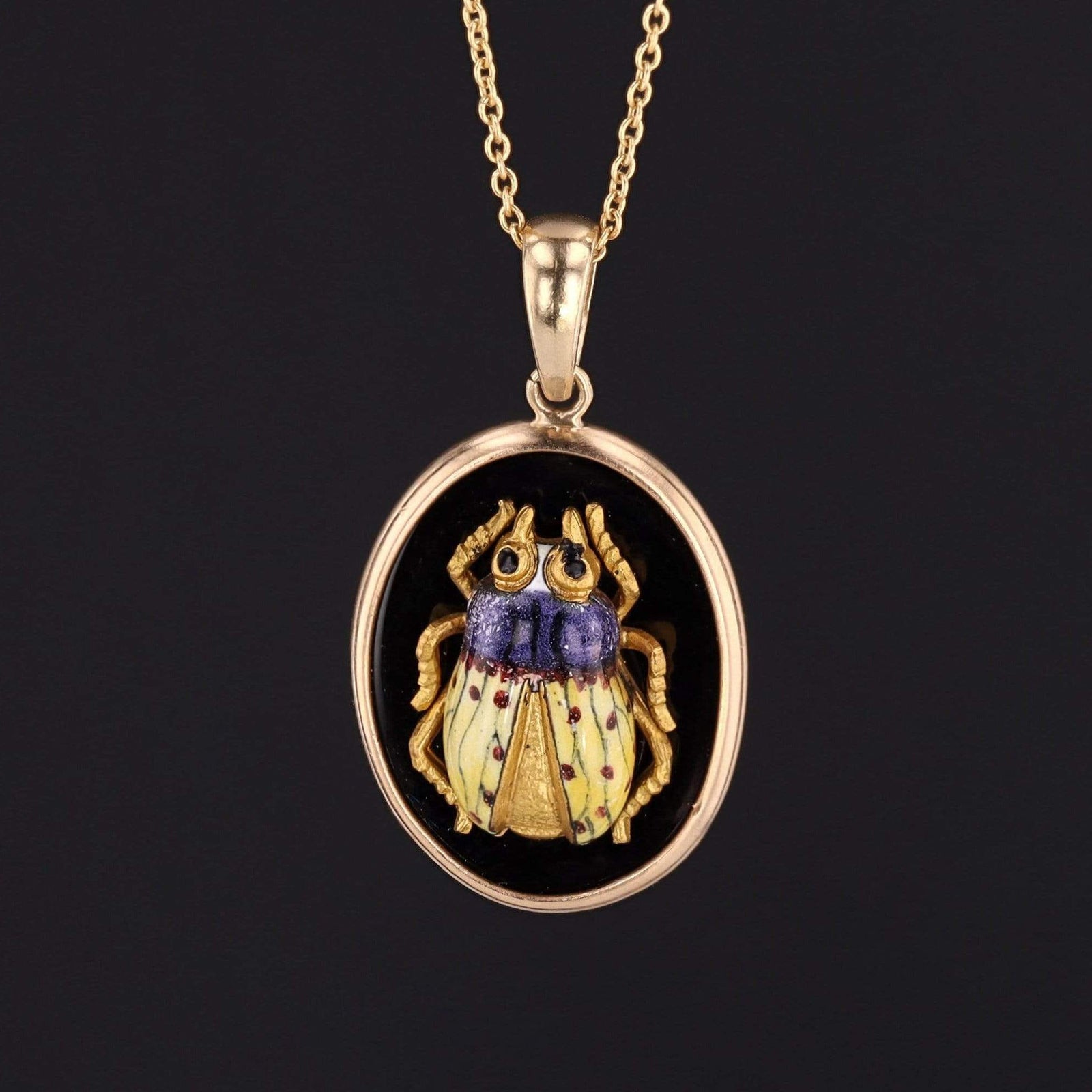 Beetle Pendant | Onyx Insect Pendant - Trademark Antiques