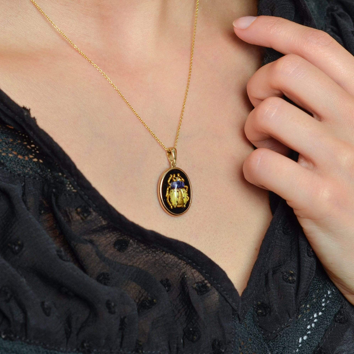 Beetle Pendant | Onyx Insect Pendant - Trademark Antiques