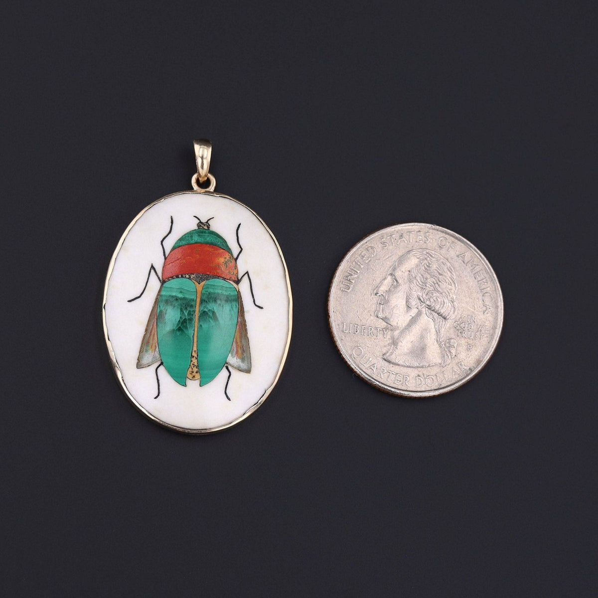 Beetle Pendant | Pietra Dura Mosaic Pendant - Trademark Antiques