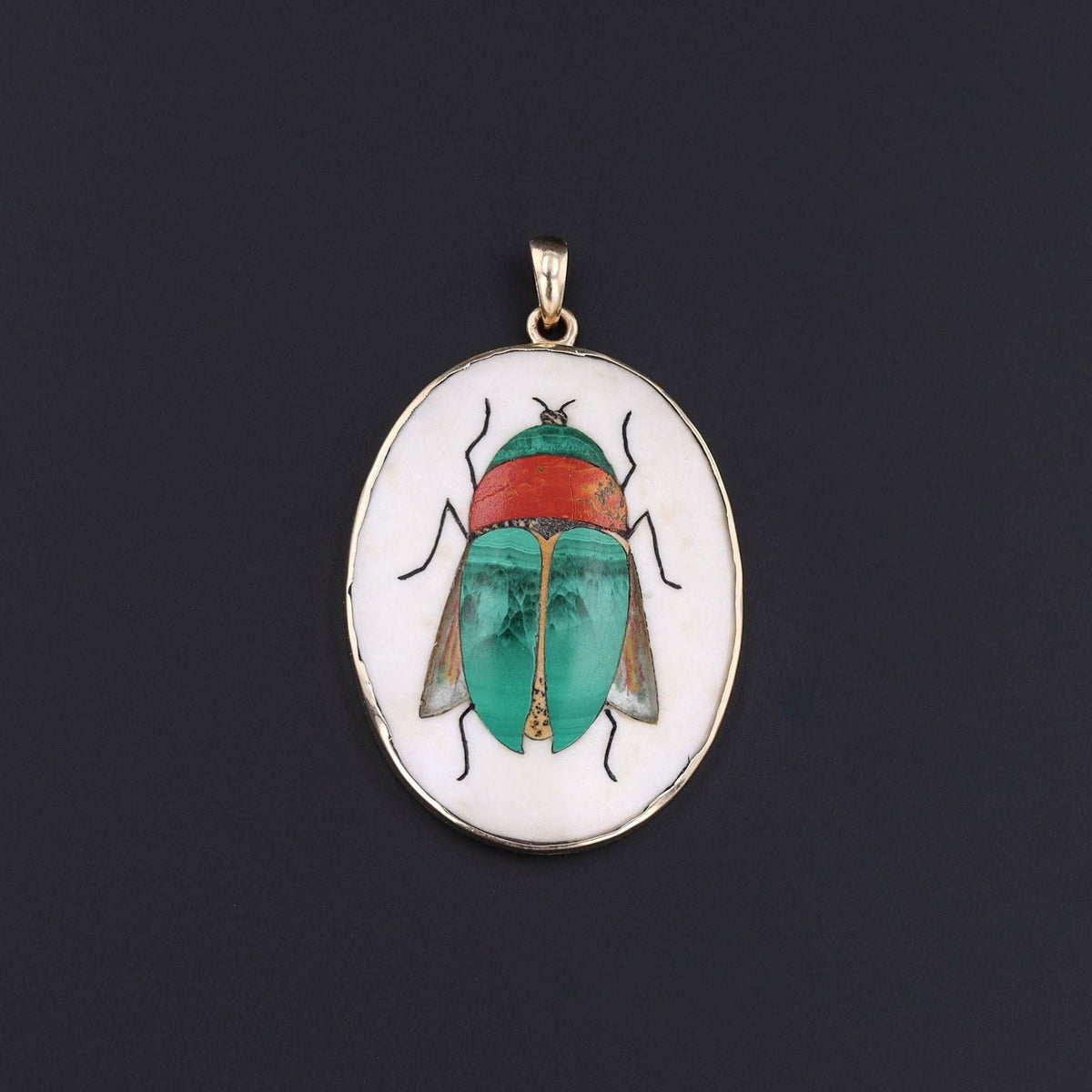 Beetle Pendant | Pietra Dura Mosaic Pendant - Trademark Antiques