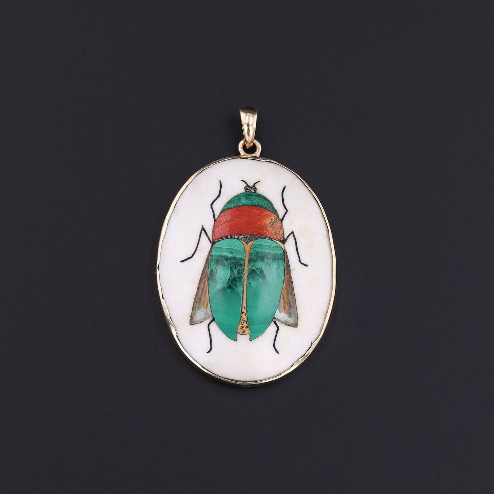 Beetle Pendant | Pietra Dura Mosaic Pendant - Trademark Antiques