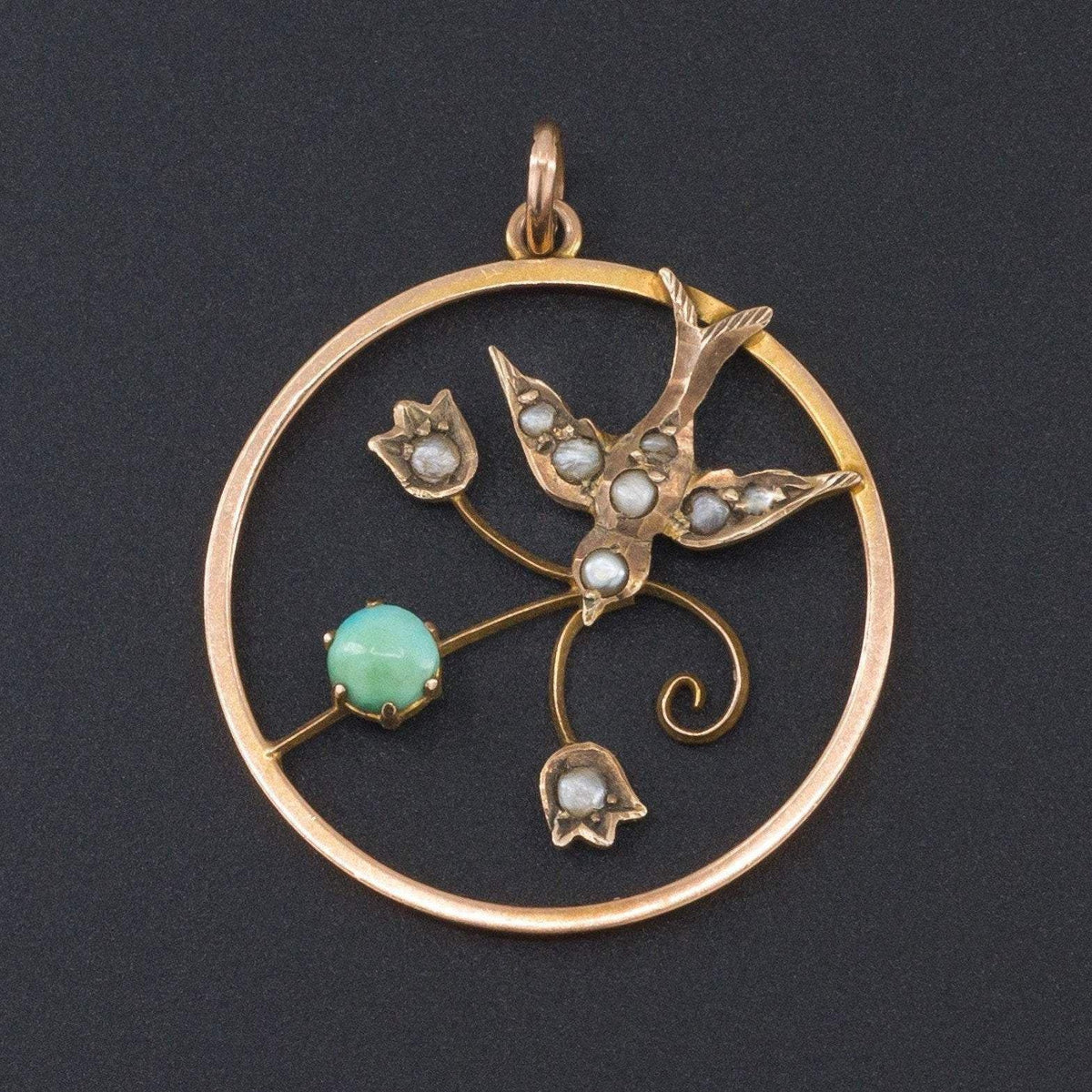 Bird Charm | Antique Pearl &amp; Turquoise Bird Charm - Trademark Antiques