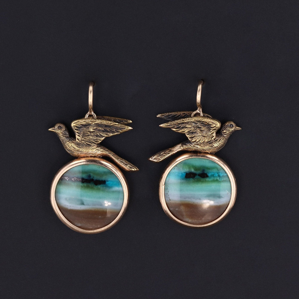 Bird Earrings | Opalized Wood Dangle Earrings - Trademark Antiques