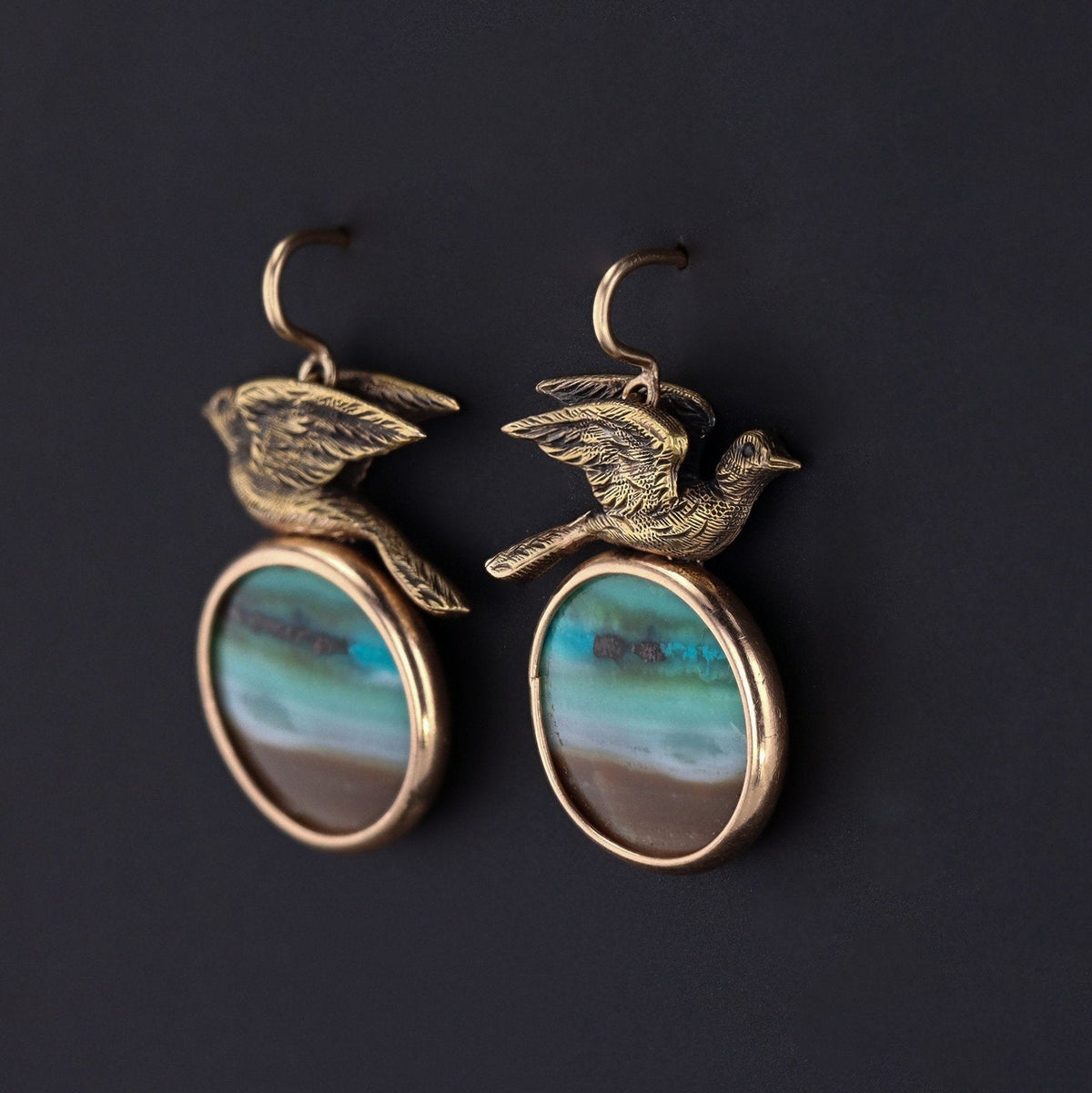 Bird Earrings | Opalized Wood Dangle Earrings - Trademark Antiques