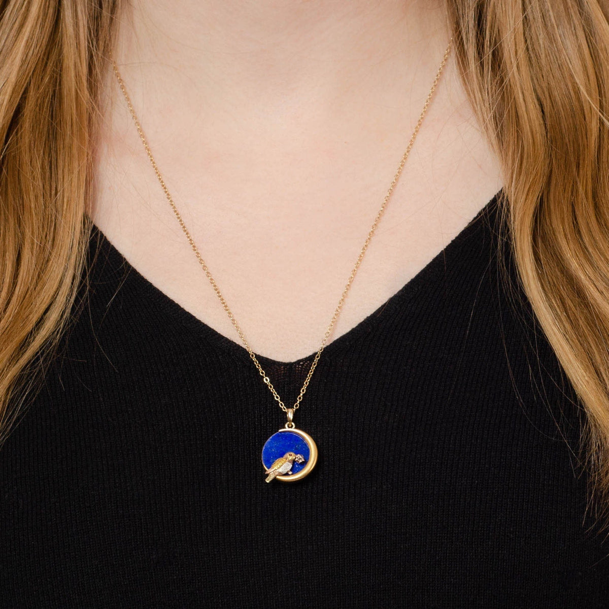 Bird Pendant | Bird on Crescent Pendant - Trademark Antiques