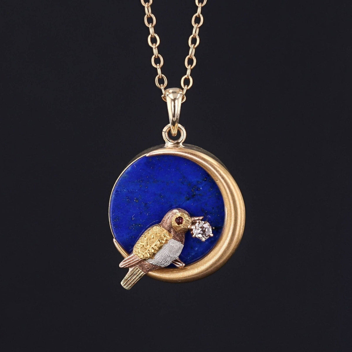 Bird Pendant | Bird on Crescent Pendant - Trademark Antiques