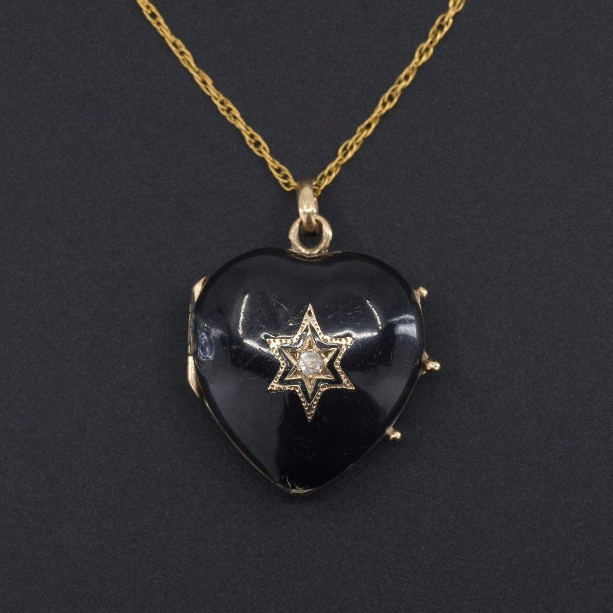Black Enamel Heart Locket | Antique Locket - Trademark Antiques