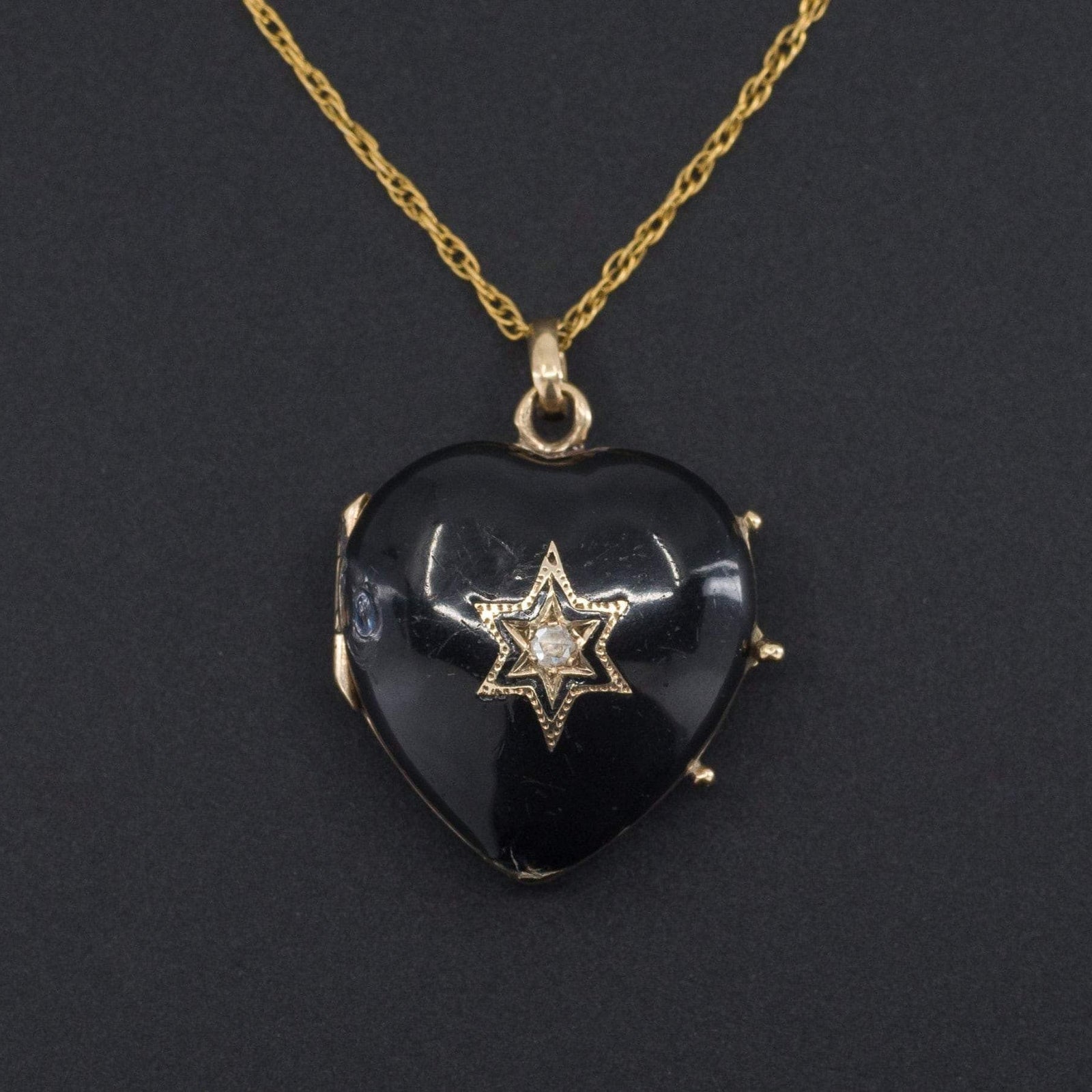 Black Enamel Heart Locket | Antique Locket - Trademark Antiques