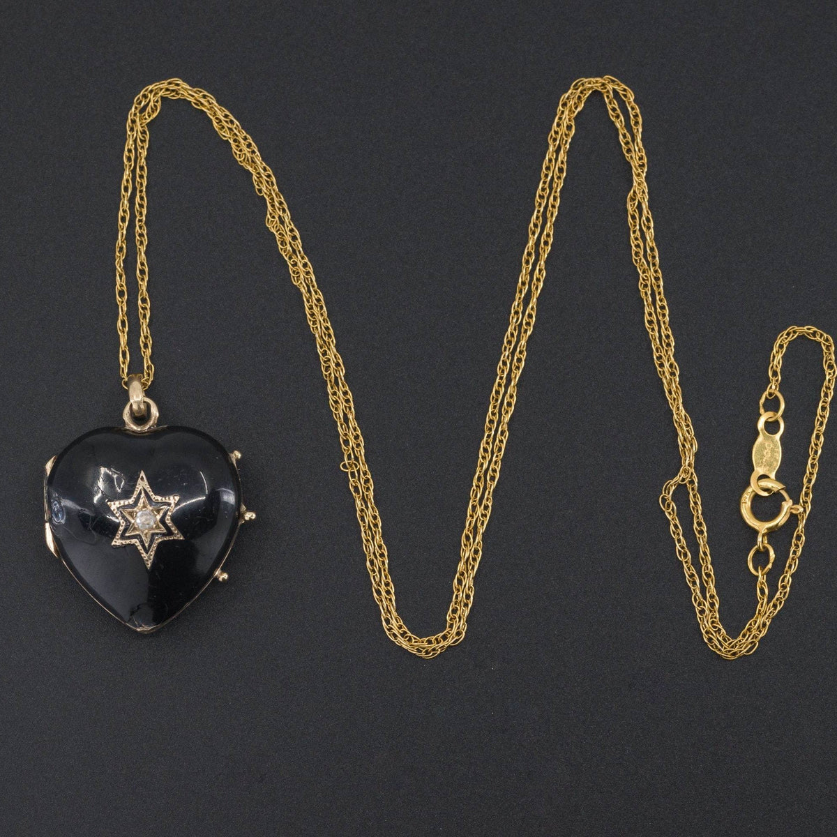Black Enamel Heart Locket | Antique Locket - Trademark Antiques