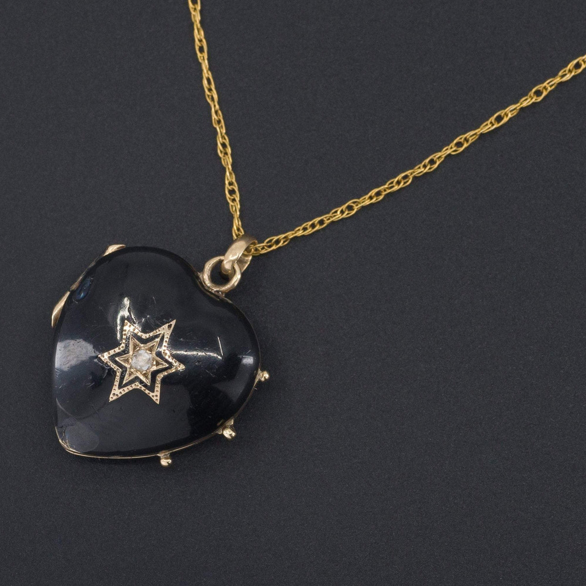 Black Enamel Heart Locket | Antique Locket - Trademark Antiques
