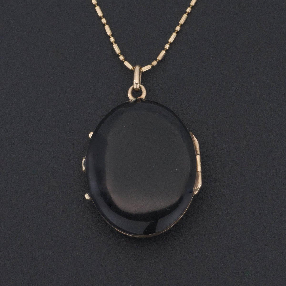 Black Enamel Pansy Locket | Antique Locket - Trademark Antiques