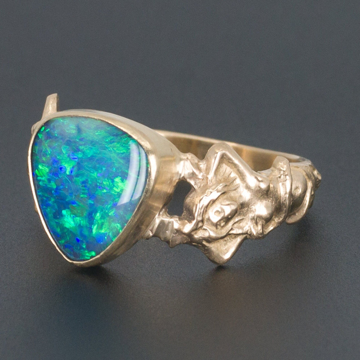 Black Opal Doublet Ring | 14k Gold Lady Ring - Trademark Antiques