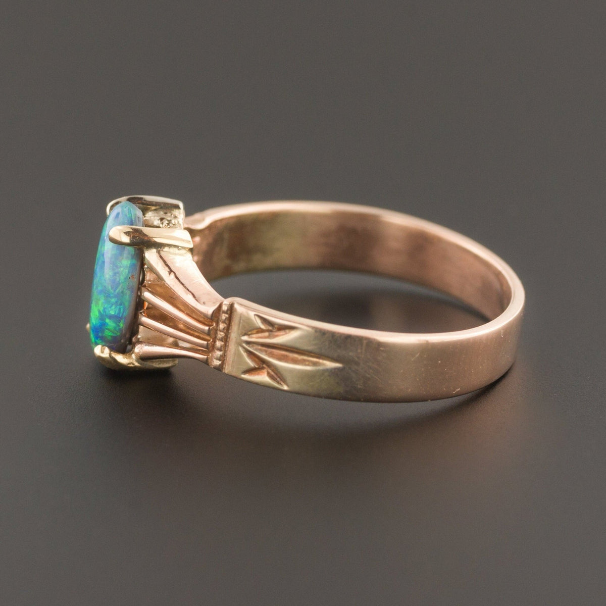 Black Opal Ring | 14k Gold Ring - Trademark Antiques