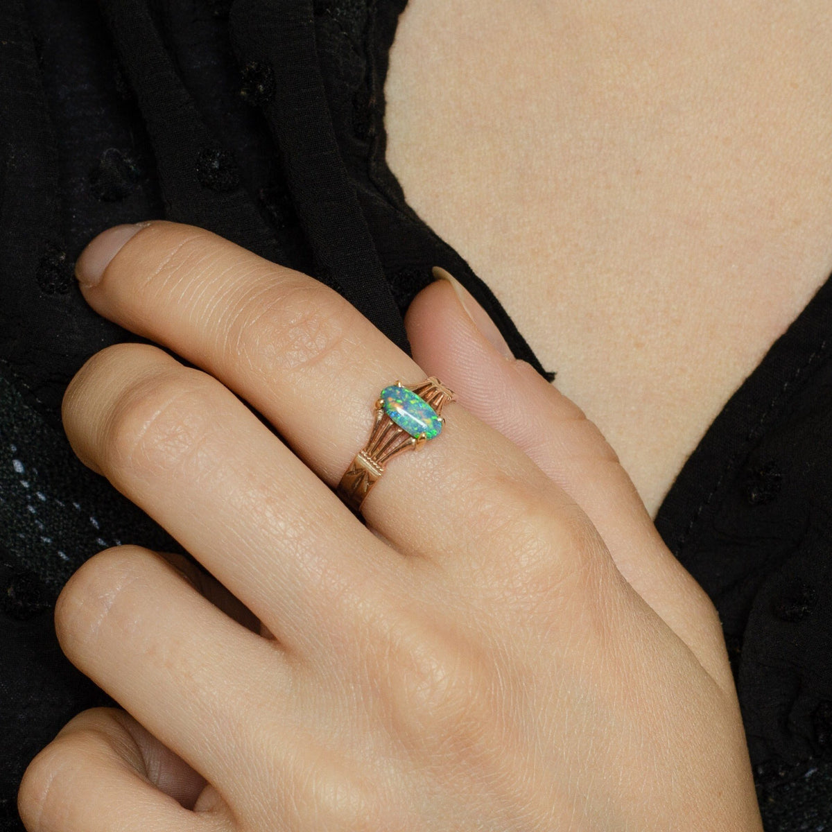 Black Opal Ring | 14k Gold Ring - Trademark Antiques