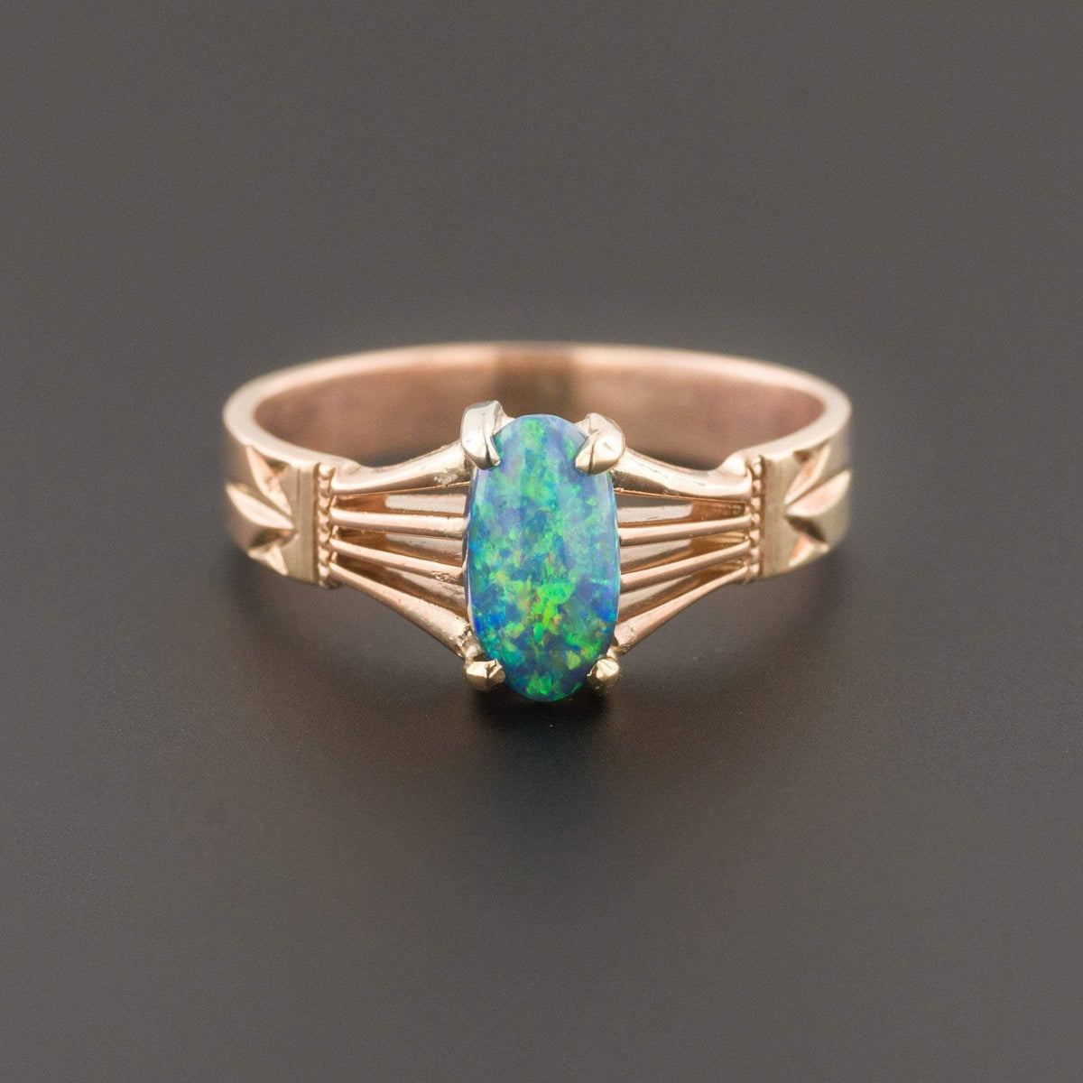 Black Opal Ring | 14k Gold Ring - Trademark Antiques