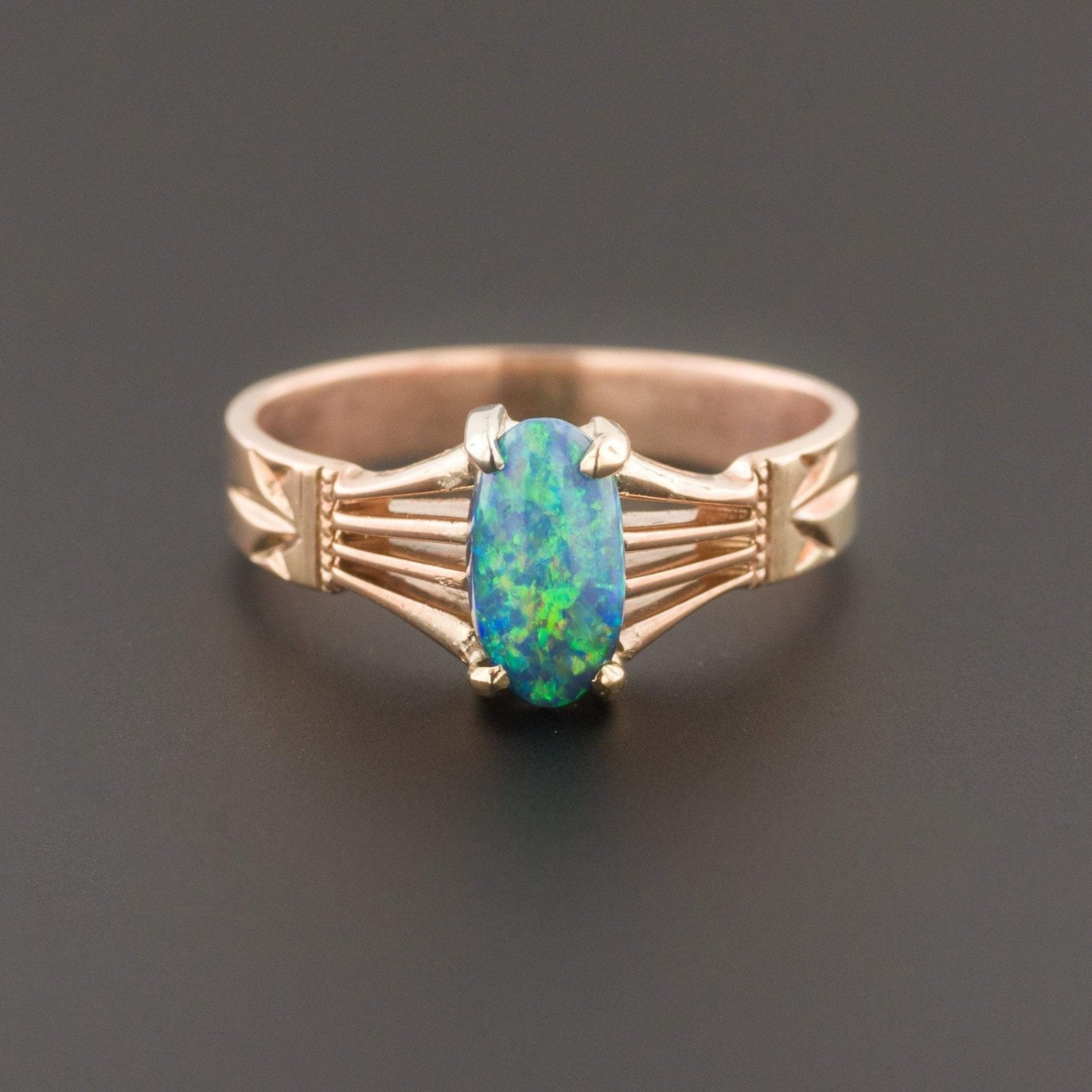 Black Opal Ring | 14k Gold Ring - Trademark Antiques