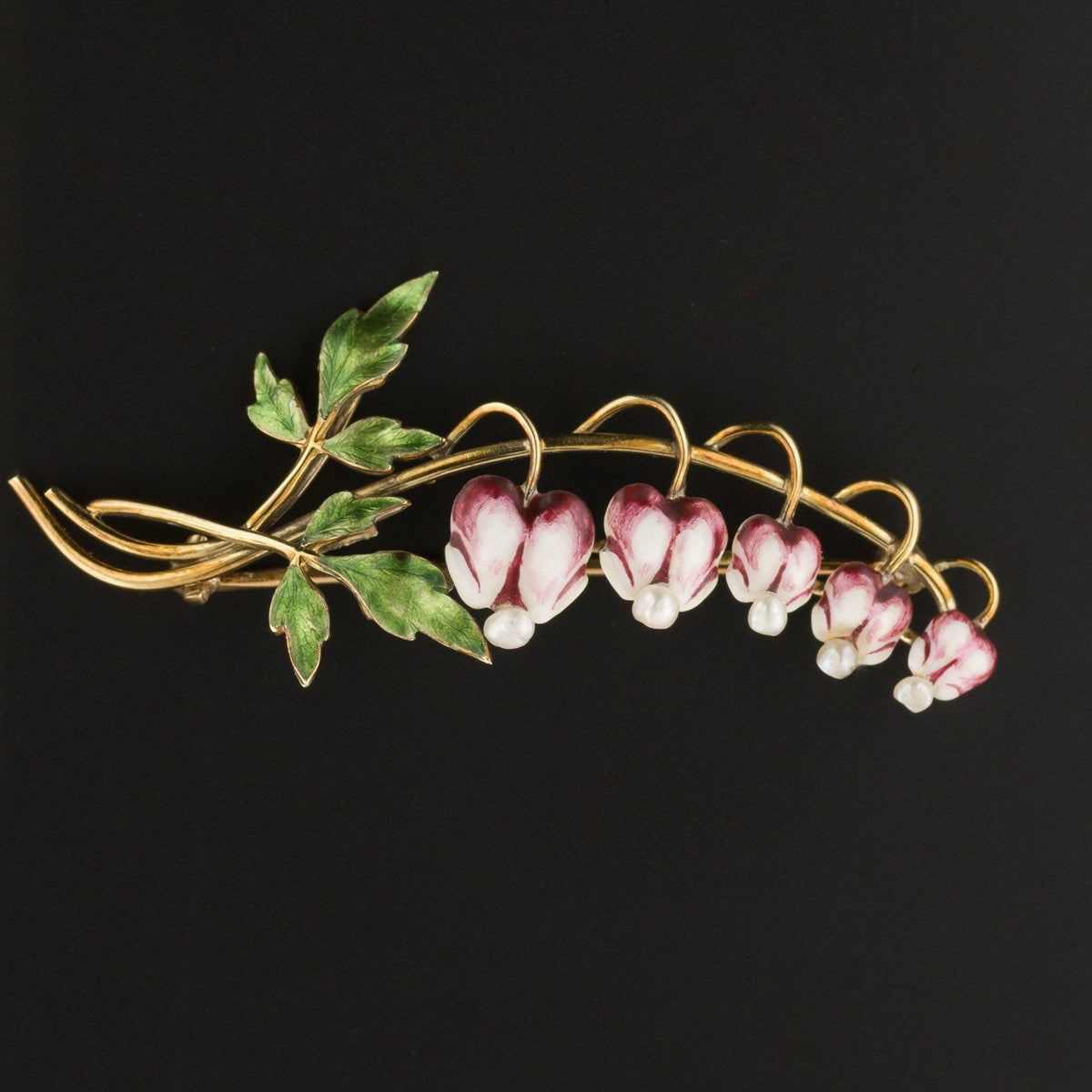 Bleeding Heart Flower Brooch | Enamel Flower Brooch - Trademark Antiques