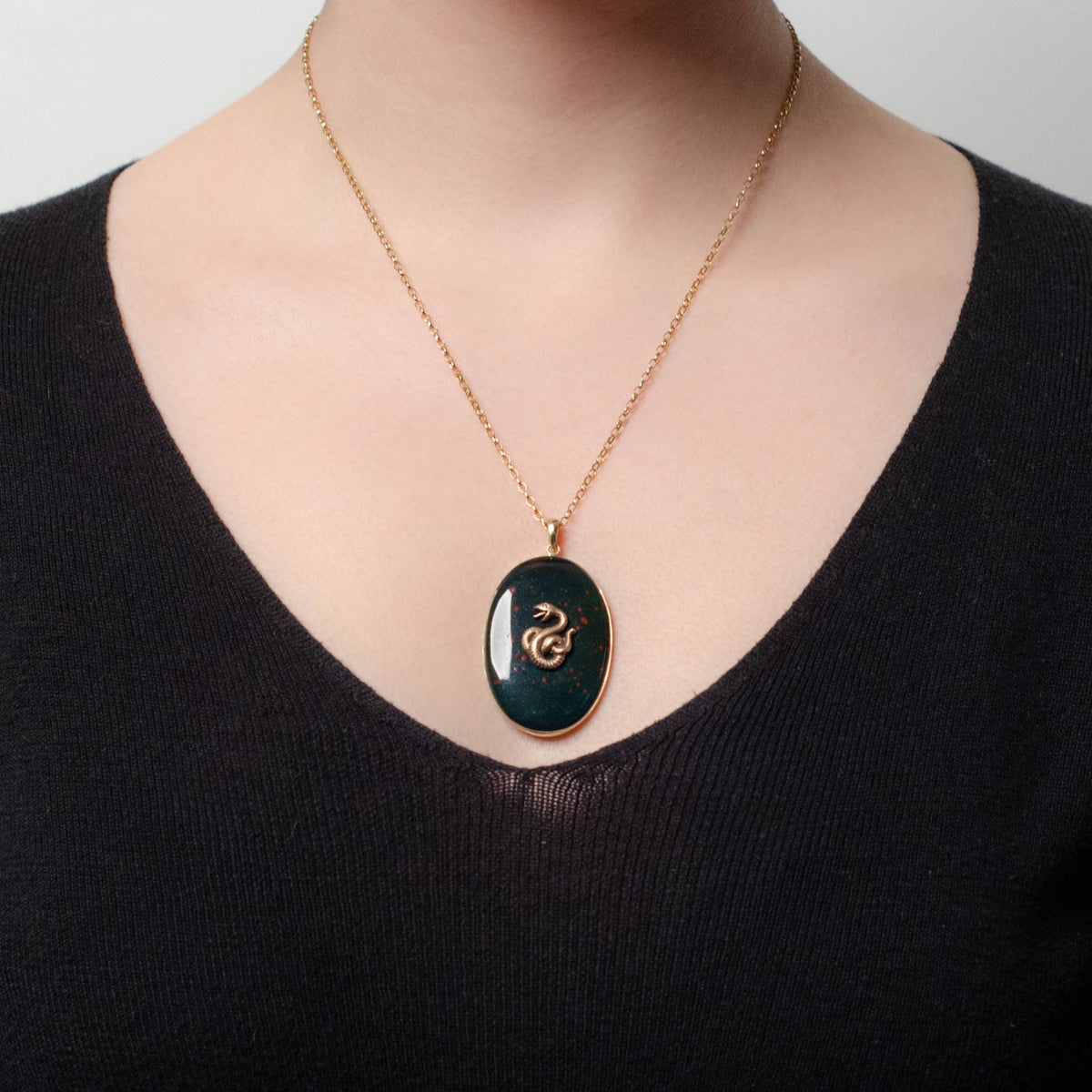 Bloodstone Snake Pendant of 14k Gold - Trademark Antiques