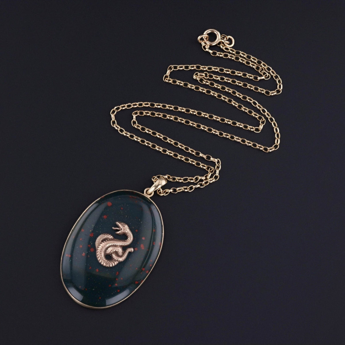 Bloodstone Snake Pendant of 14k Gold - Trademark Antiques
